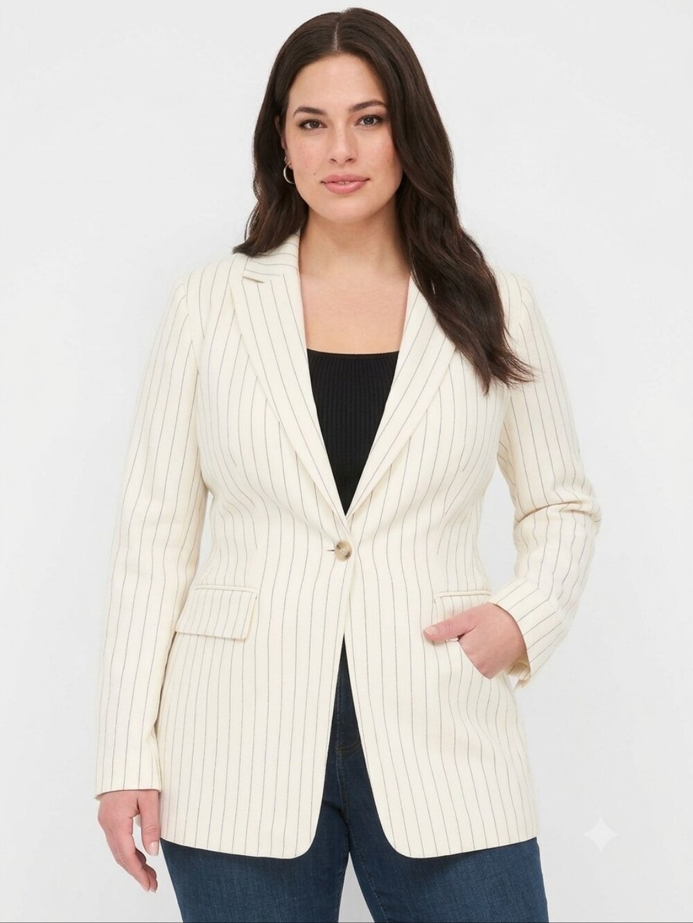 LANE BRYANT White Pinstripe Blazer Plus Size 22 Petite